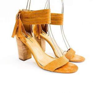 🍋 BCBGeneration • Women’s Fringe Camel Suede Block Heel Sandal Size 8.5